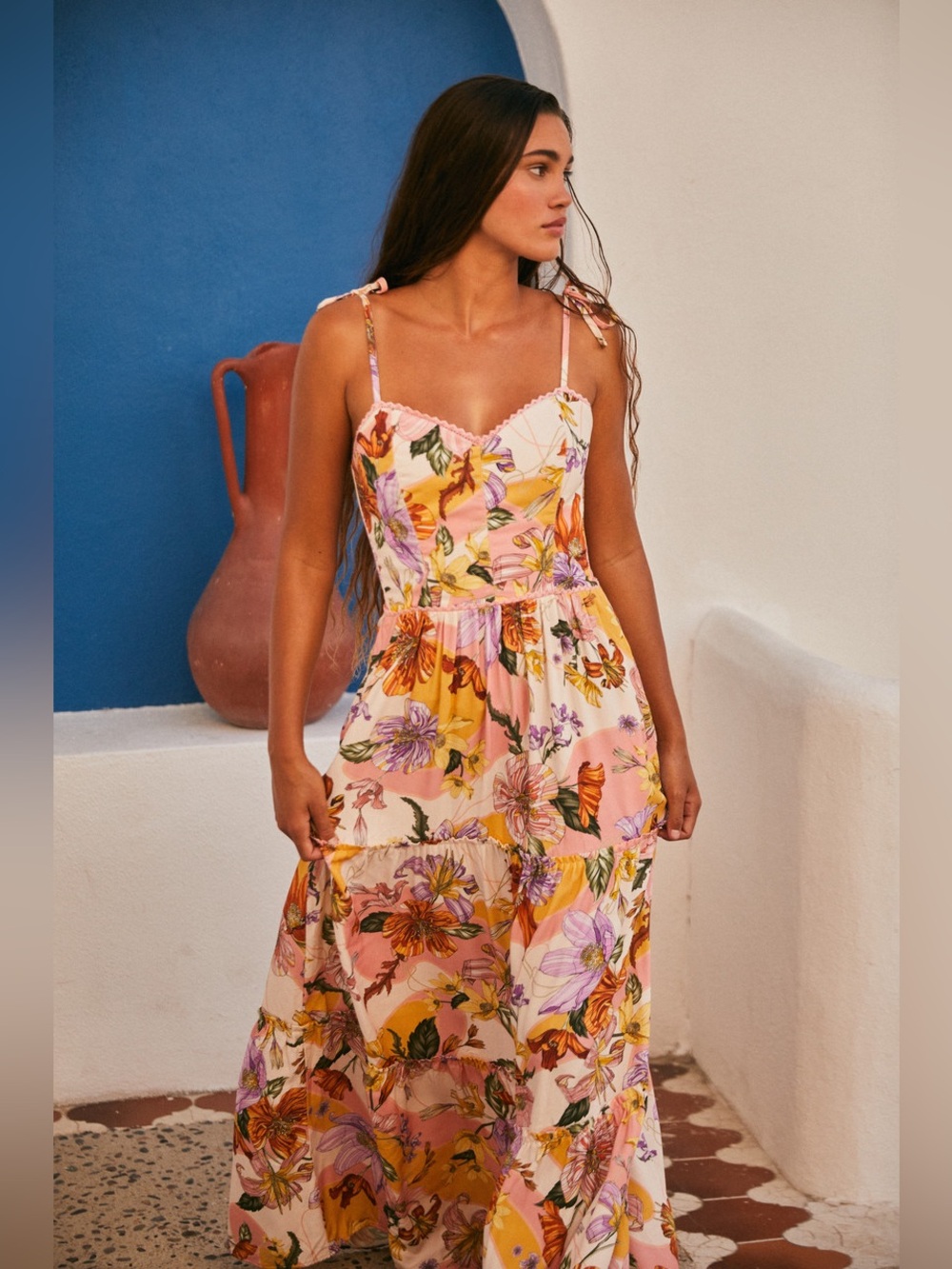NWT AGUA BENDITA Suzie Vitreo Floral Maxi Dress Tiered Size Small